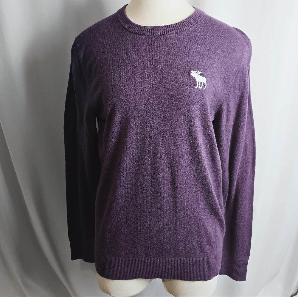 Abercrombie Fitch Mens Medium Purple Crewneck Sweater Embroidered Moose